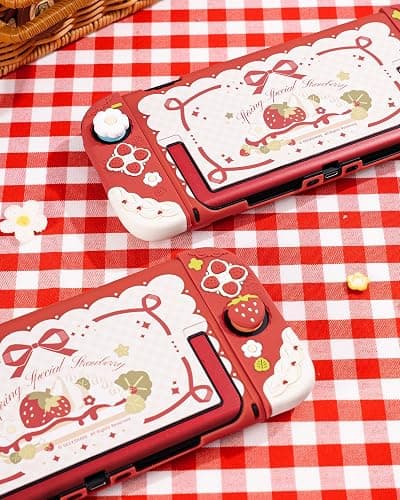 GeekShare Strawberries with Cream Case Compatible with Switch 2, Slim Separable Soft Silicone Protective Shell with 2 Thumb Grip Caps -- Red thumbnail 8