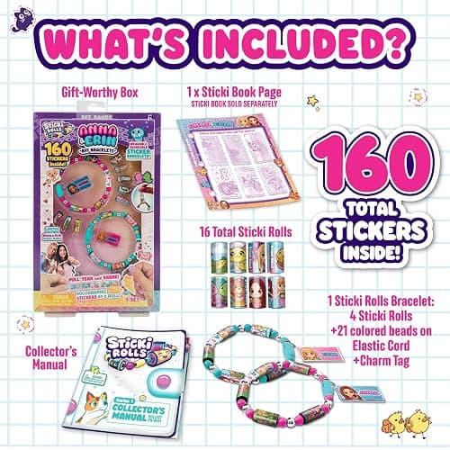 Sticki Rolls Anna & Erin BFF Pack – The Original Wearable Shareable Friendship Bracelets with 160+ Stickers | Collect and Share | Anna and Erin Charms | Ages 5 and Up thumbnail 2
