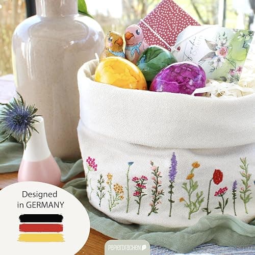 Papierdrachen Brotkorb "Frühlingswiese" - charmante Tischdekoration - mit hochwertiger Blumenbestickung in Wiesenoptik thumbnail 6