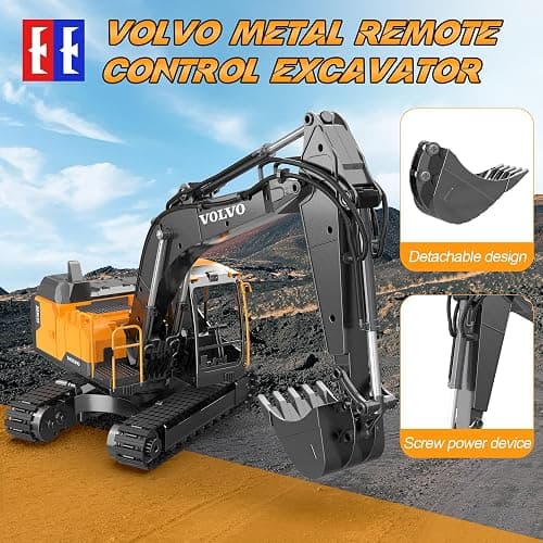 DOUBLE E Volvo 1:16 RC Excavator Toy,3 in 1 Construction Toys, 360°Rotation,Toys Digger with Metal Shovel Drill Grab RC Construction Vehicles for Kids Adults thumbnail 6