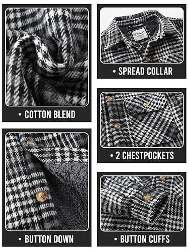 WINDFIT Men's Cotton Sherpa Lined Button Down Flannel Shirt Jacket Plaid Soft Outdoor Flannel Jacket Shirt thumbnail 7