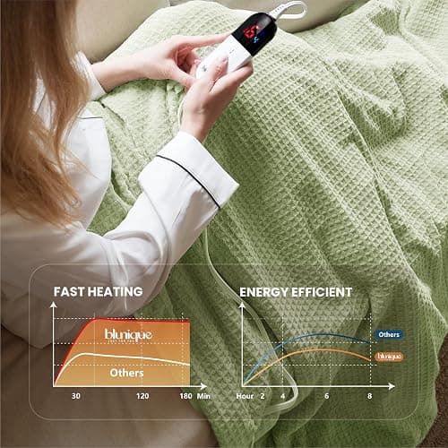 blunique Heated Blanket Electric Throw Waffle, 50x60 Inches Sherpa Fleece Fast Heating Blanket 6 Heating Levels & 4 Hours Auto Off ETL Certification, Sage Throw thumbnail 4