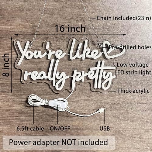KUUNEON You're Like Really Pretty Neon Sign Wall Decor for Bedroom/Girls Room/Salon/Party/Present - 16"x8" Purple Your Like Really Pretty LED Sign Light for Women, Heart Design & 100,000H Lifespan thumbnail 3