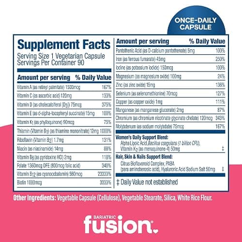 Fusion One Per Day Multivitamin with Iron for Women | with Hair and Nails Vitamin Blend | 90 Count | 3 Month Supply thumbnail 4