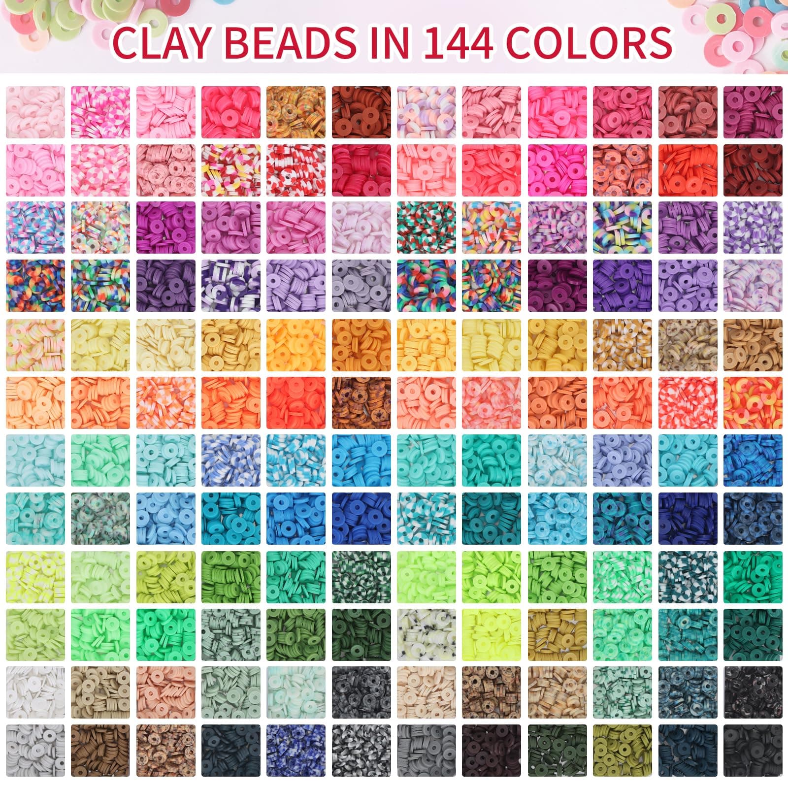 QUEFE 15000pcs, 144 Colors Clay Beads, Charm Bracelet Making kit for Girls 8-12, Polymer Heishi Beads for Jewelry, for Crafts thumbnail 2