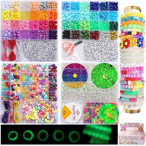 nikkiGUO 2500 PCS Pony Beads Jewelry Making Kit – 96 Colors, UV Color Changing & Glow Alphabet Beads, Heart Bow Crystal String, Tools, Gift Box for DIY Bracelets, Necklaces - Image 1