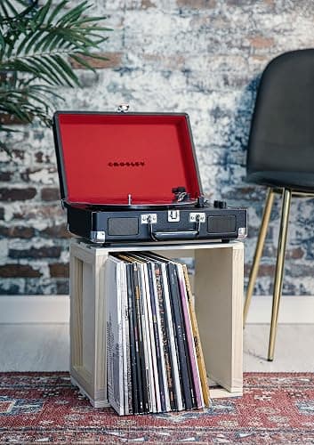 Crosley CR8005F-BK Cruiser Plus Vintage 3-Speed Bluetooth in/Out Suitcase Vinyl Record Player Turntable, Black/Red thumbnail 6