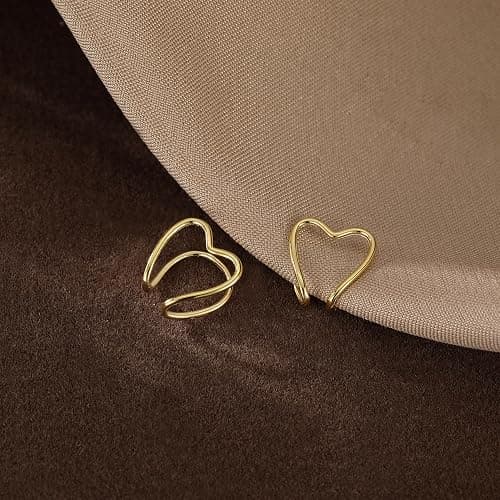 Reffeer Solid 925 Sterling Silver Heart No Piercing Earrings for Women Teens Heart Ear Cuff Earrings Clip on Earrings thumbnail 4