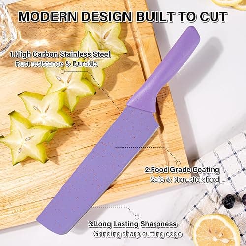 Colorful Kitchen Knife Set 6 PCS, Colored Knives Set with Non-Stick Coating, Chef Boxed Knives Set for Cooking, Camping, Travel, Picnic, BBQ and RV - Colorful- 6 Pcs thumbnail 2
