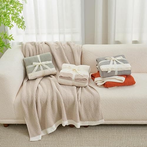 Amélie Home Chenille Throw Blanket, Soft Cozy Waffle Throw for Couch & Sofa, Warm Yet Lightweight, Breathable All-Season Throws for Women Men, Housewarming, Birthdays, 50"x60", Ivory thumbnail 2