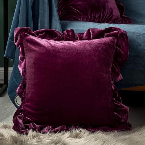 GLORY SEASON Velvet Throw Pillow Cover Soft Decorative Luxurious Solid Square Cushion Case for Sofa Couch Bedroom Farmhouse,Pack of 2, 18 x 18 Inches, Amaranth thumbnail 2