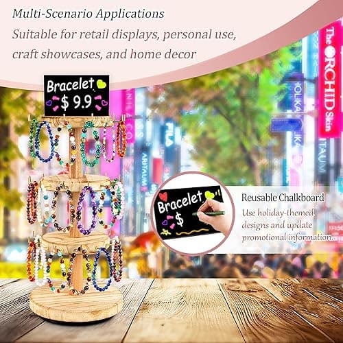 FoToxi 3 Tier Bracelet Holder,Wooden Rotating Bracelet Display Stand with 36 Hooks and Tray,360°Rotating Jewelry Holder Organzier for Bracelet, KeyChain, Necklace, Jewelr thumbnail 5