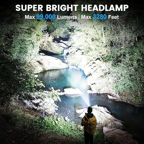 Kmivo Headlamp Rechargeable 99,000LM Super Bright, 2pack LED Head Lamp with 3 Modes, 90°Adjustable Head Lights for Forehead, IPX6 Waterproof HeadLamps for Camping Hiking thumbnail 2
