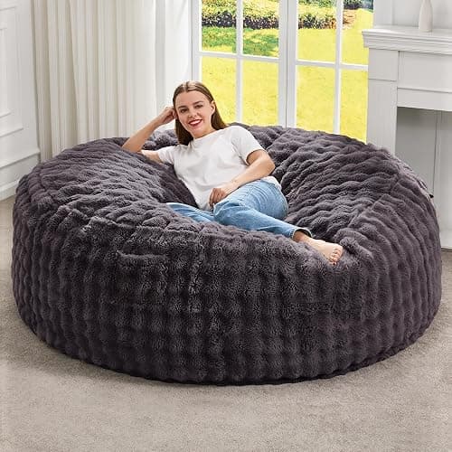 Hobestluk Bean Bag Chairs 5ft Beanbag Chair with Filler Adult Bean Bags with Fluffy & Machine Washable Cover, Giant Bean Bag Chairs for Adults (Dark Grey, 5FT-50" x 50" x 24") - Image 1