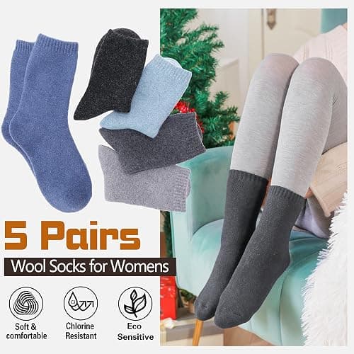 Sandsuced 5 Pack Merino Wool Boot Hiking Socks for Women Warm Winter Thick Thermal Cozy Work Soft Ladies Socks thumbnail 2