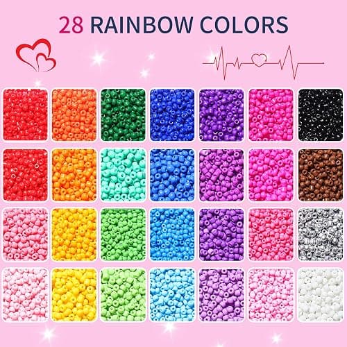 Ywmimn 28 Colors 3mm Seed Beads, 7200PCS Glass Seed Beads Kit for Jewelry Making, Craft and Bracelet Making thumbnail 3