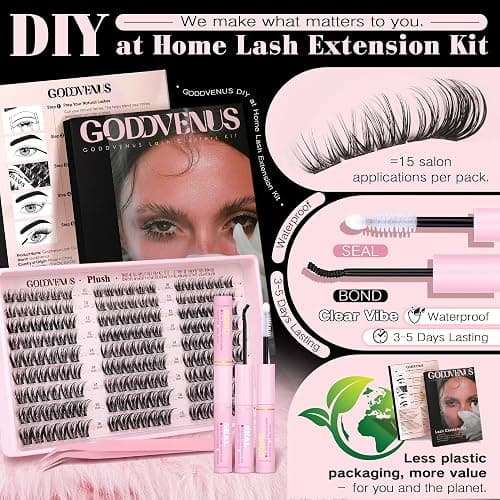 Goddvenus Plush Lash Clusters Kit, Natural Wispy Cluster Eyelash Extensions, Fluffy DIY Lash Extension at Home for Natural Look, D Curl Individual Lashes Kit with Waterproof Bond and Seal thumbnail 6