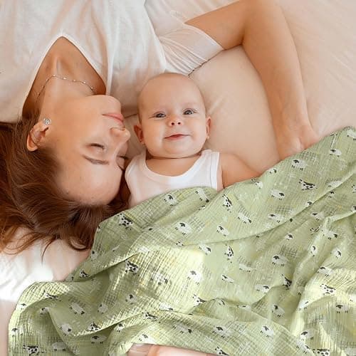 Muslin Swaddle Blankets for Newborn, 3 Pack Breathable Soft Receiving Blanket, Large 38 x 40 inches Swaddle Wrap Burping Clothes Diapers, Essentials Infant Shower Items, Toddler Gift (Cute Farm) thumbnail 6