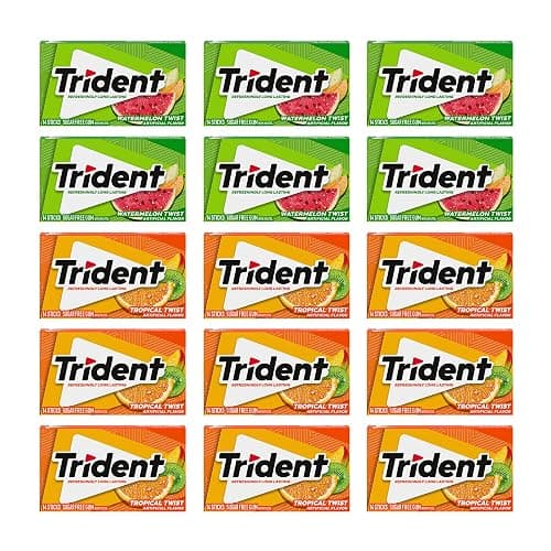 Trident Sugar-Free Chewing Gum Variety Pack Candy, Watermelon Twist & Tropical Twist Flavor, Bulk, 15 Packs of 14 Pieces (210 Total Pieces) - Image 1
