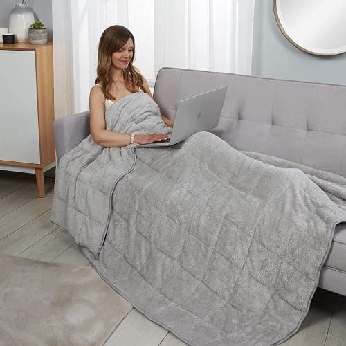TEDDY FLEECE Weighted Blanket for Adults Soft Sherpa Throw Sleep Therapy Autism Sensory Anxiety Stress Relief Insomnia Sleeping Aid (Silver Grey, Double Size - 125cm x 180cm - 6kg (13lb)) thumbnail 7