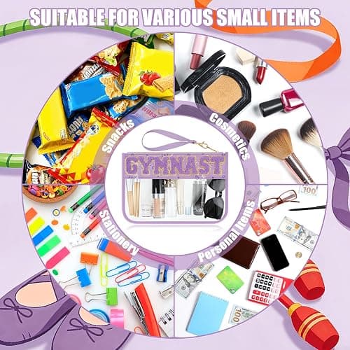 BuyCard Gymnastics Gifts Cosmetic Makeup Bag with Chenille Letter Patch, Clear Pouch PVC Organizer Purse, Waterproof Travel Bag, Portable Toiletry Storage Bag for Her Girls Friends Women thumbnail 4