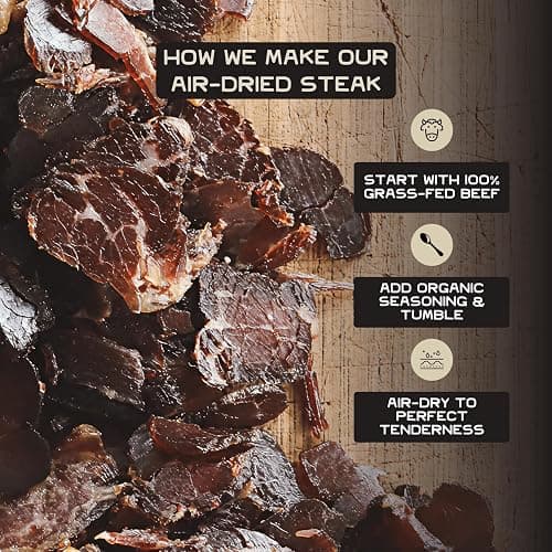 Lineage Provisions 100% Grass Fed Air-Dried Steak - Nutrient-Dense Carnivore Snacks - Tender Beef Jerky Bites - Keto-Friendly Steak Jerky - Zero Sugar, Zero Carbs - 64 grams of protein - 3-Pack thumbnail 5