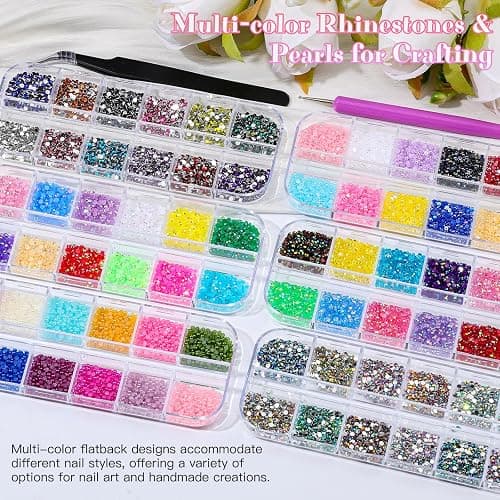 6 Boxes 2mm Nail Art Rhinestones for Bedazzling Kit, Mixed-Color Small Jelly Clear AB Rhinestones Decoration Flatback Pearls Nail Accessories with Tweezers and Brush for Nails DIY Tumblers Face Makeup thumbnail 4