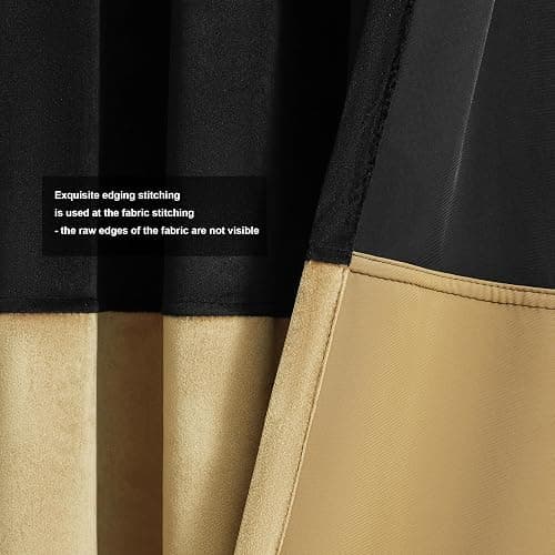 BULBUL Black Gold Color Block Window Curtains Panels 84 inches Long Velvet Farmhouse Drapes for Bedroom Living Room Darkening Treatment with Grommet Set of Black Gold thumbnail 3