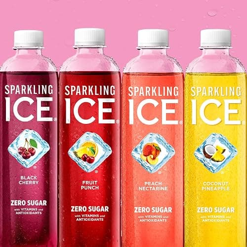 Sparkling Ice Pink Variety Pack, Flavored Sparkling Water, Zero Sugar, and Vitamins and Antioxidants, 17 fl oz, 12 count (Black Cherry, Peach Nectarine, Coconut Pineapple, Fruit Punch) thumbnail 7