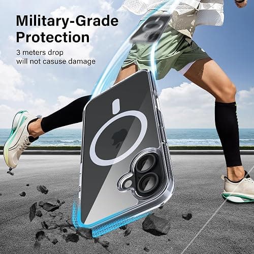 Supdeal Magnetic Case for iPhone 16, Compatible with MagSafe Transparent Not-Yellowing Cover Non-Slip Grip Military-Grade Shockproof Magnetic Clear Phone Case, 6.1", Transparent thumbnail 5