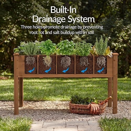 Best Choice Products Raised Herb Garden Bed Planter Box - Elevated Wooden Planter with 10 Grid Growing Compartments, Drainage Holes, Vegetable Flower Garden Box for Patio Balcony Backyard - Acorn thumbnail 6