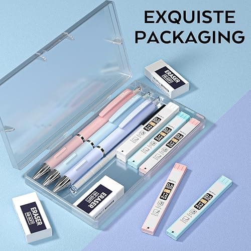 Nicpro 3PCS Pastel Mechanical Pencil Set with Case, 0.5 mm Cute Pencils with 6 Tube HB Lead Refill, 3PCS Eraser, Eraser Refill for Stationery School Supplies Student Writing Drafting Drawing Sketching thumbnail 9