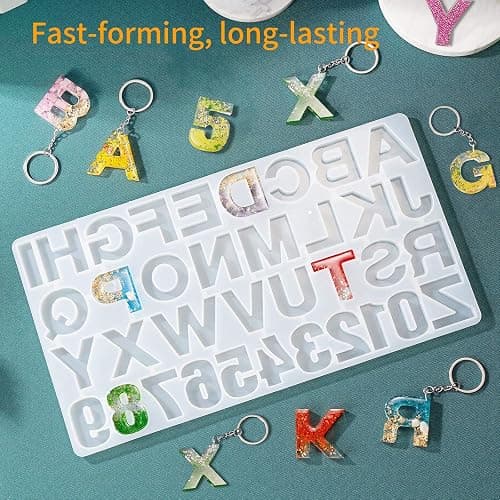 HUOZHI Silicone Alphabet Resin Molds, Number Alphabet Jewelry, Silicone Letter Molds for Resin Casting, DIY Craft Casting, Letter Jewelry Making thumbnail 6