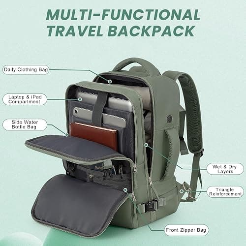 Sinaliy Personal Item Backpack, Carry on Travel Backpack with Multi-Pockets, Waterproof Casual College 16inch Laptop Backpack for Men Women, Army Green thumbnail 7