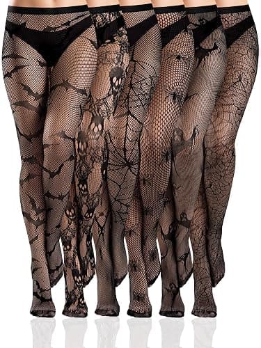 Ramede 6 Pairs Fishnet Stockings Women Lace Tights Patterned Thigh High Waist Goth Leggings Tight Pantyhose for Halloween - Image 1