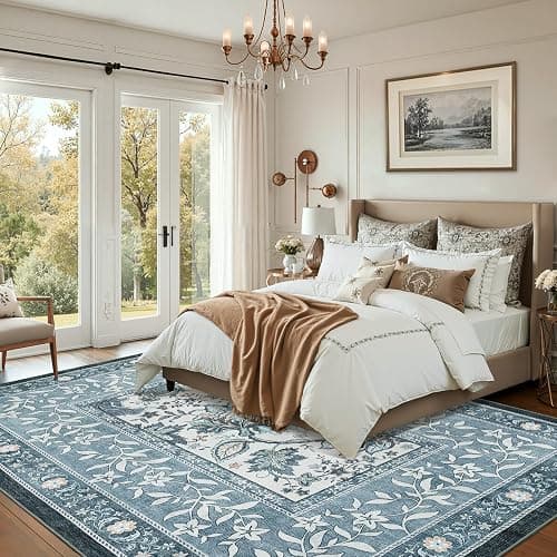 GarveeHome Provence 8x10 Area Rugs for Living Room, Botanical Grove Retro Blue Cottagecore Washable Rug for Bedroom Dining Nursery Low-Pile Vintage Large Carpet thumbnail 3