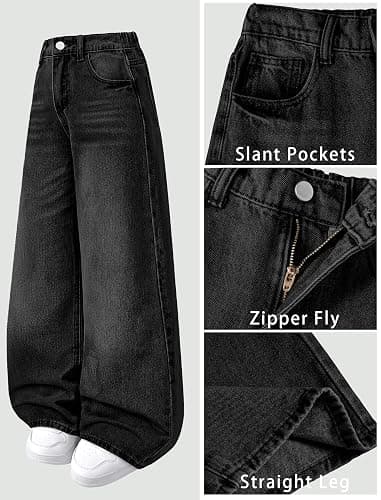 Peakpride Girls Baggy Jeans Wide Straight Leg High Elastic Waisted Denim Pants Fashion Y2k Boyfriend Skater Streetwear thumbnail 4