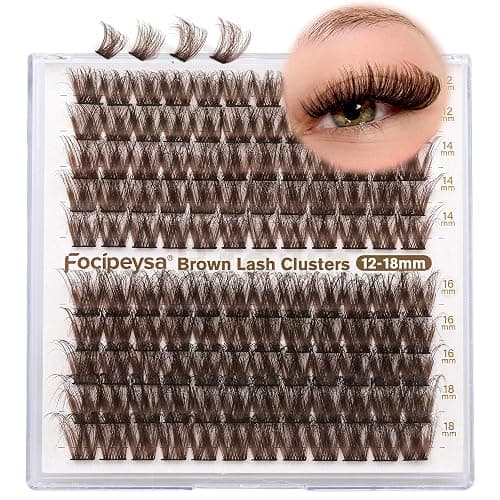 Focipeysa Fluffy Brown Lash Clusters Brown Eyelash Extensions Thick Volume Clusters Eyelash 12-18mm Classic Lash Extension C Curl Individual Lashes Extension DIY Lash Extension at Home (C Curl 120pcs) thumbnail 8