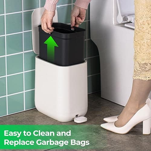 Veinvify 7 Liter Schlanker kleiner Küchen-Mülleimer mit Deckel Soft-Close-Staubeimer Trittpedal Mülleimer Zuhause, Badezimmer Büro aus ABS Waschbar Ivory thumbnail 5