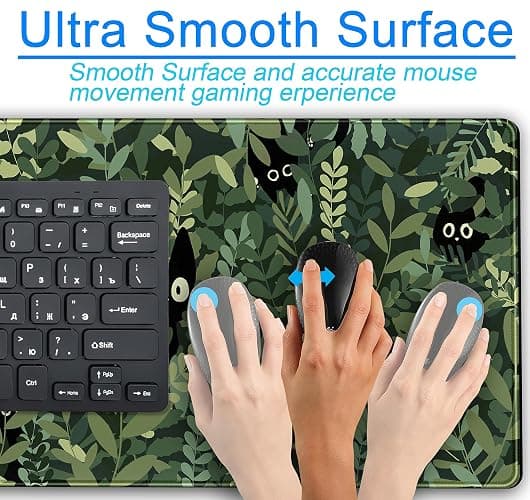 Cute Anime Cats Desk Mat Green Leaves Kawaii Mousepad XXL Extended Large Gaming Mouse Pad Cat, Aesthetic Extended Laptop Keyboard Mat Desk Pad for Women Office Gamer Girl Decor 31.5x15.75 in thumbnail 6