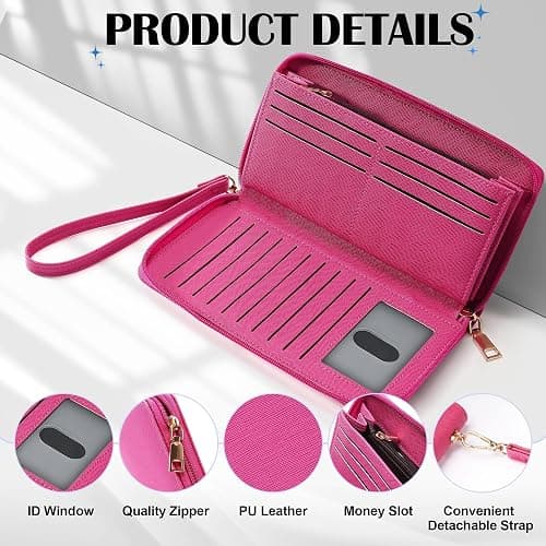Chelmon Women's Vegan Leather Clutch Wallet with Zip, Hand Strap, Large Capacity thumbnail 5