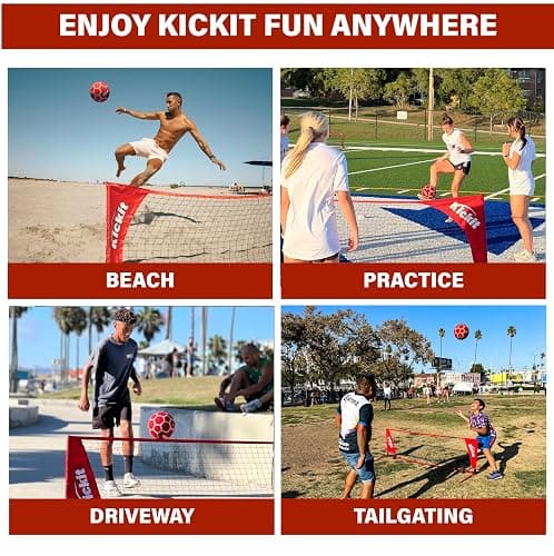 Kickit Soccer Tennis Game Set, Portable 6.5' Wide x 2' High Net & Soft Lightweight Ball, Play Outdoors, Indoors, Backyard, Beach, Complete Skills Training & Travel Friendly, Original thumbnail 5