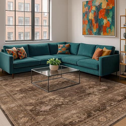 Hazo Haus Boho Taupe Brown 5x7 Living Room Rug - Modern Vintage Traditional Oriental Neutral, Washable Low Pile Non-Slip Large Area Rugs for Nursery Dining Under Table thumbnail 3
