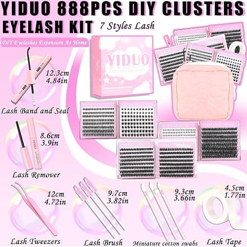 YIDUO 6 Styles Lash Clusters Kit 40D+60D+80D+Manga with Spikes Portable Lash Makeup Bag Kit Volume Studio Effect C/D Curl Lashes Kit 10-18mm Wispy Individual Eyelash Extensions with Lash Bond and Seal thumbnail 6