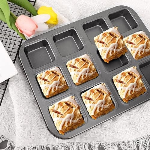 Beasea Brownie Pan with Dividers, 2 Set All Edges Square Cupcake Brownie Pans 12 Mini Cavity Non Stick Baking Carbon Steel Bread Mold Small Edge 3x4 Individual Cutter Sheet Tray for Cake Cookie Oven thumbnail 8