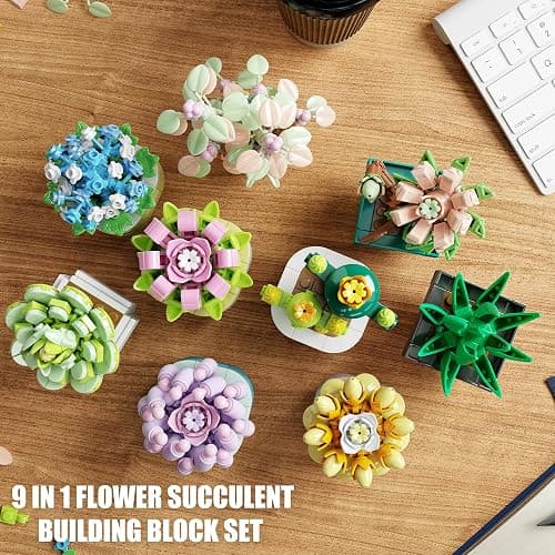 TYCOLE Tiny Flowers Succulents Artificial Plant Set-Creative Botanical Building Block 9 in 1 Toy, Botanical Collection for Office&Home Decor,Christmas Birthday Gift for Adults and Kids 8-12(832 PCS) thumbnail 5