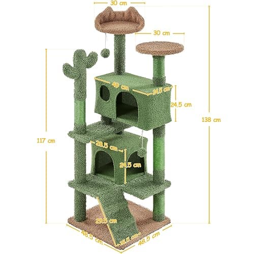 Yaheetech Albero Tiragraffi per Gatti a Forma di Cactus Condominio Palla Gioco in Truciolato e Corda di Sisal 48,5 cm × 48,5 cm × 138 cm thumbnail 3