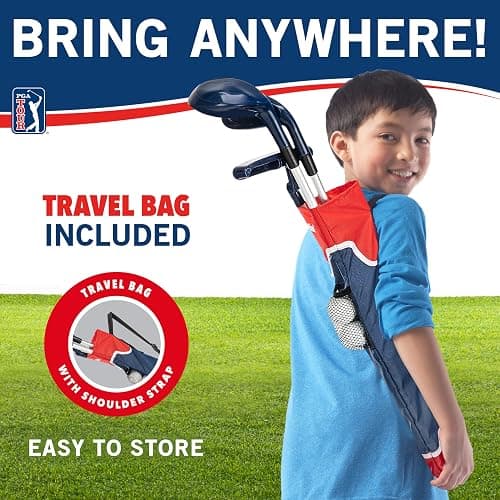 Franklin Sports PGA TOUR Kids' Plastic Golf Clubs Set - Youth Toy Plastic Clubs + Bag - Kids' Plastic Golf Set with Bag + Balls - Adjustable Length for Boys + Girls - Red + Blue thumbnail 6