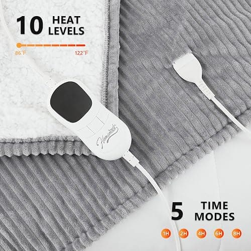 Homemate Electric Heated Blanket Twin Size - 62"x84" Heating Blanket Twin Size 1/2/4/6/8 Hours Auto-Off 10 Heat Level Over-Heat Protection Soft Flannel Sherpa ETL Certification thumbnail 3