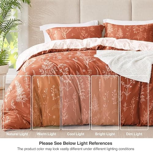Love's cabin Terracotta Comforter Set Queen - Queen Size Comforter Set, 3 Pieces Cute Floral Bedding Sets for All Seasons,1 Soft Reversible Botanical Flowers Comforter and 2 Pillow Shams thumbnail 5